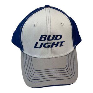 Bud Light Cap Hat Snapback Curved Brim Blue White Grey